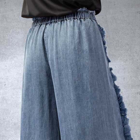 EASEL RESTOCKED! Raw Ruffle Trim Pants Elastic & Drawstring Waist & Scooped Hem - Picture 10 of 15
